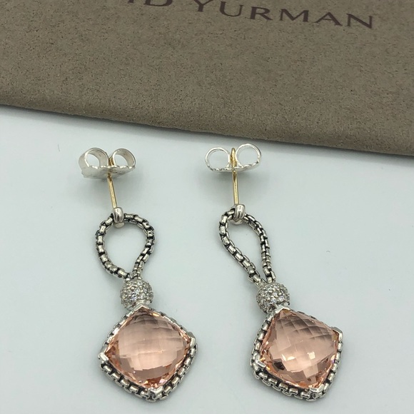 David Yurman Jewelry - David Yurman Morganite Cushion on Point Earrings